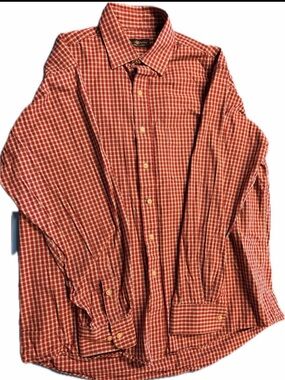 Club Room Men's Red and White Checked Button-Down Shirt